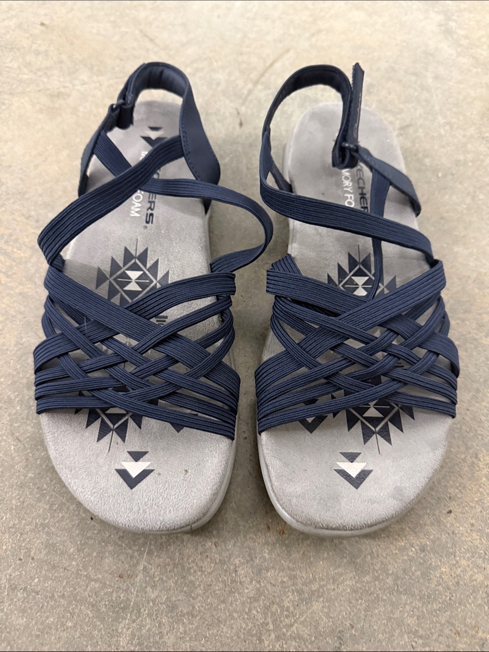 Skechers Navy Elastic Crisscross Casual Sandals for Women